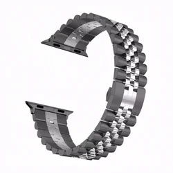 Premium Steel Strap for Apple Watch - Elegant Metal Replacement Bracelet (Black silver)