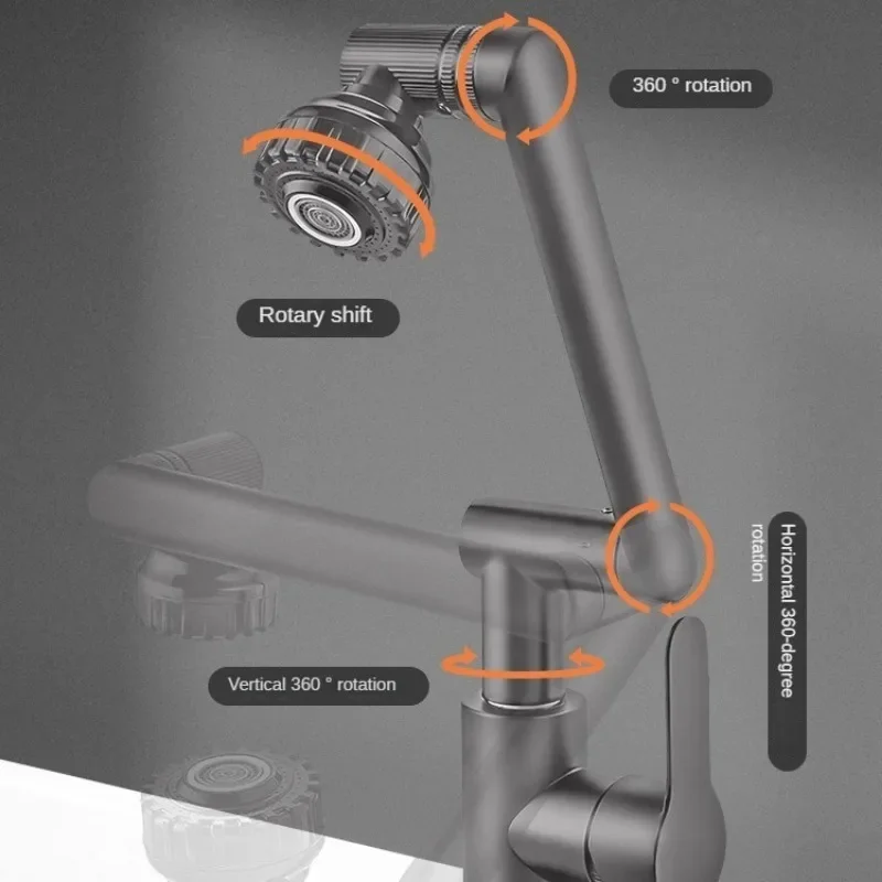 Mechanical Arm Universal Faucet Bathroom Kitchen Splashproof Faucet Bathroom Countertop Basin Hot and Cold Tap Accessorie
