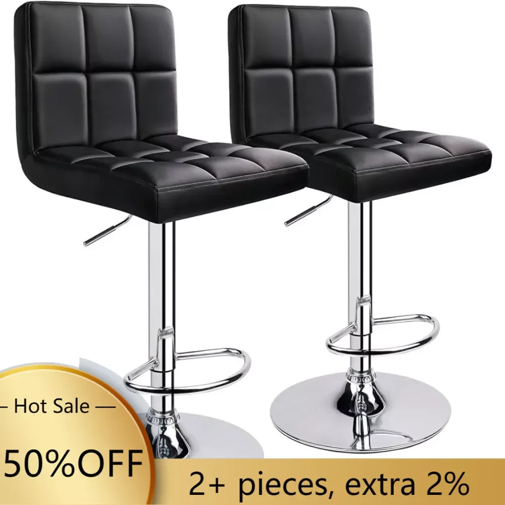 

Modern PU Leather Adjustable Swivel Bar Stool With Back Chair Set of 2 (Black) Freight Free Café Furniture