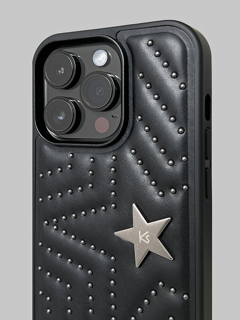 Elegant Luxury Rivet Stars Leather Case - Temu