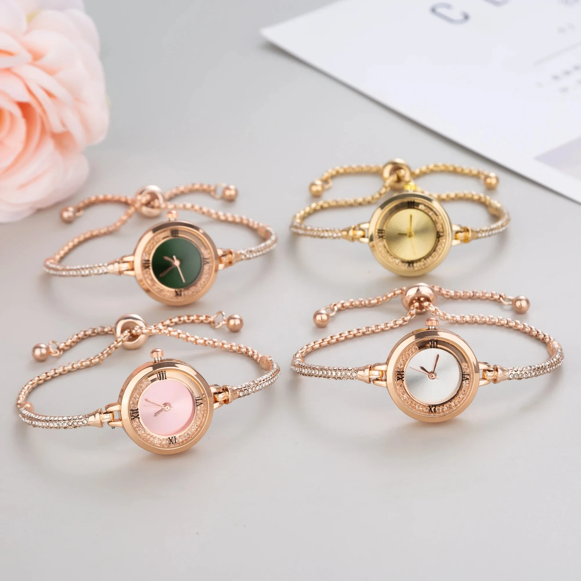 Women Watches Minimalist Circular Bracelet Diamond Crystal