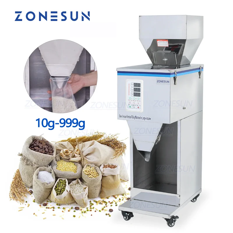 ZONESUN Food Racking Machine Granular Powder Grain Rice Weighing Machine Filling Machine 10-999g For Seeds Coffee Bean ZS-999