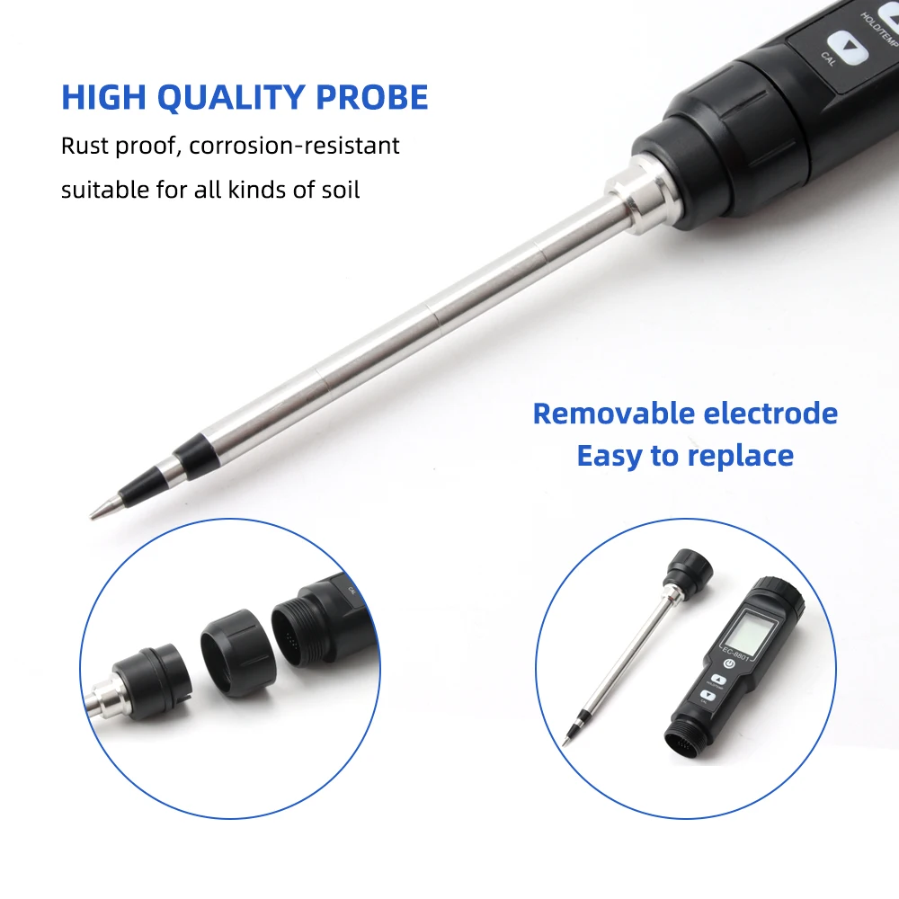 Soil EC Tester 0.00~10.00mS/cm Conductivity Soil EC PH Meter Detachable Probe Au