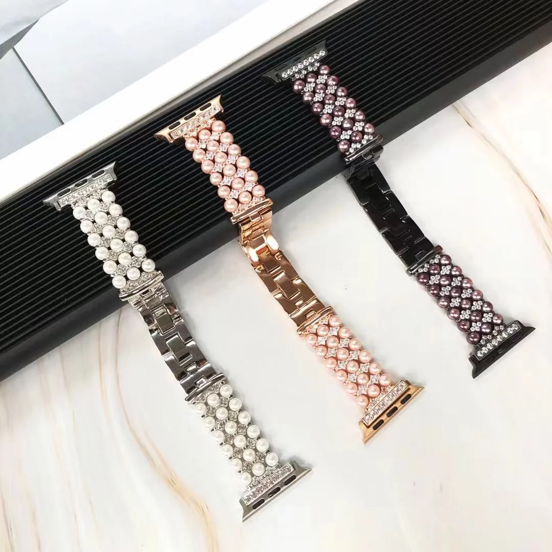 Pearl Diamond Strap For Apple watch band 45mm 44mm 42mm 41mm 40mm 38mm Women High-end bracelet iWatch series Ultra 8 7 6 5 4 SE