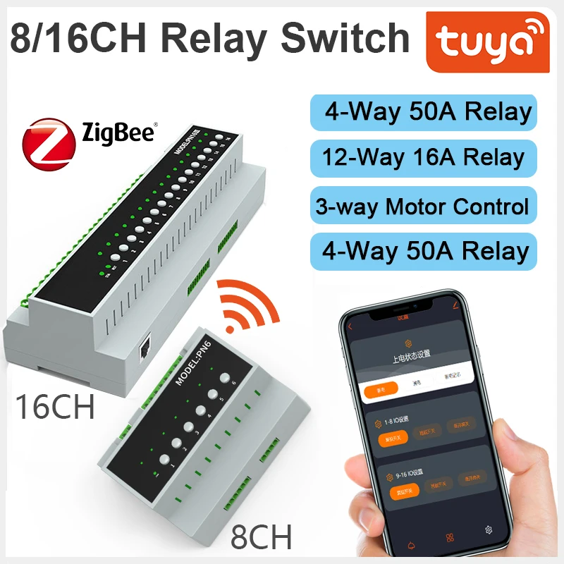 

Tuya Smart Zigbee 8-16 Gang Relay Switch Module Remote Control Appliance Control Module 110V-240V Work With Alexa Google Home