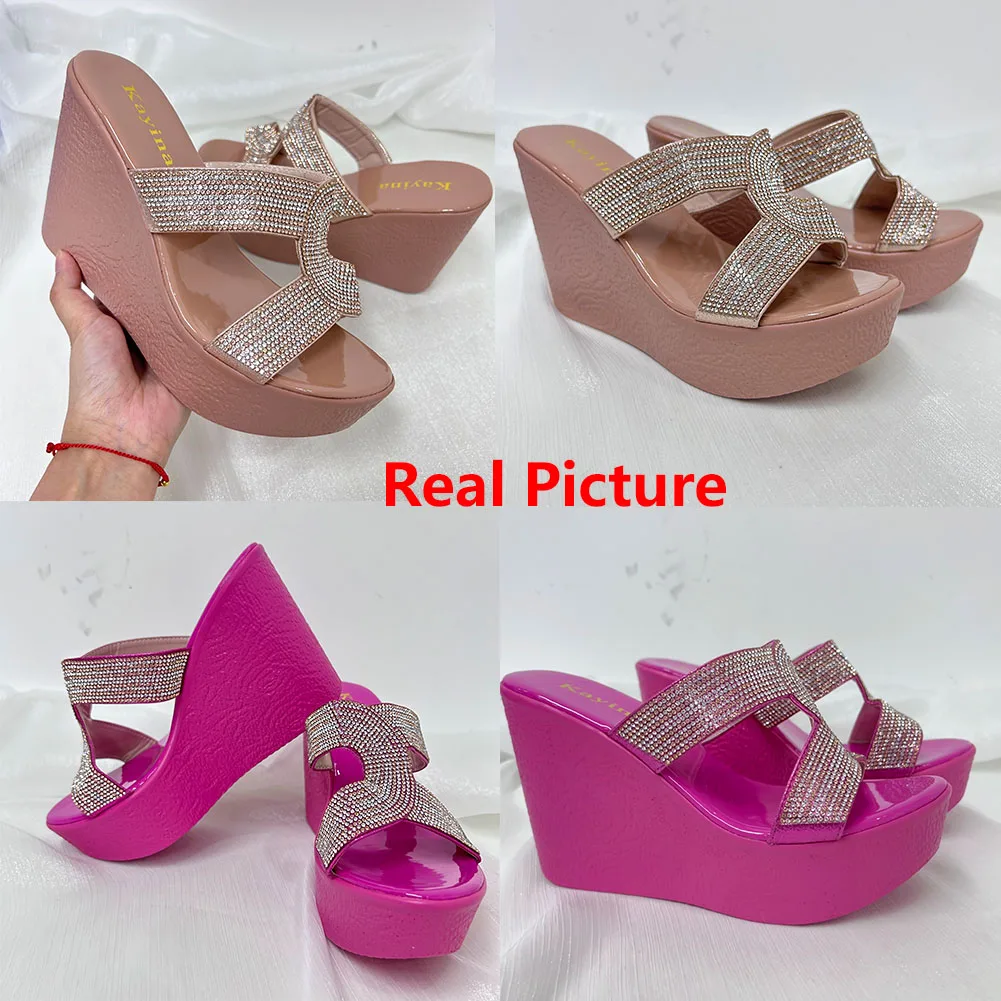 Platform Ladies Sandals 2023 Summer Suede Platform Slipper European Style Simply Wedge High Heel Sandals Outside Walking Slipper