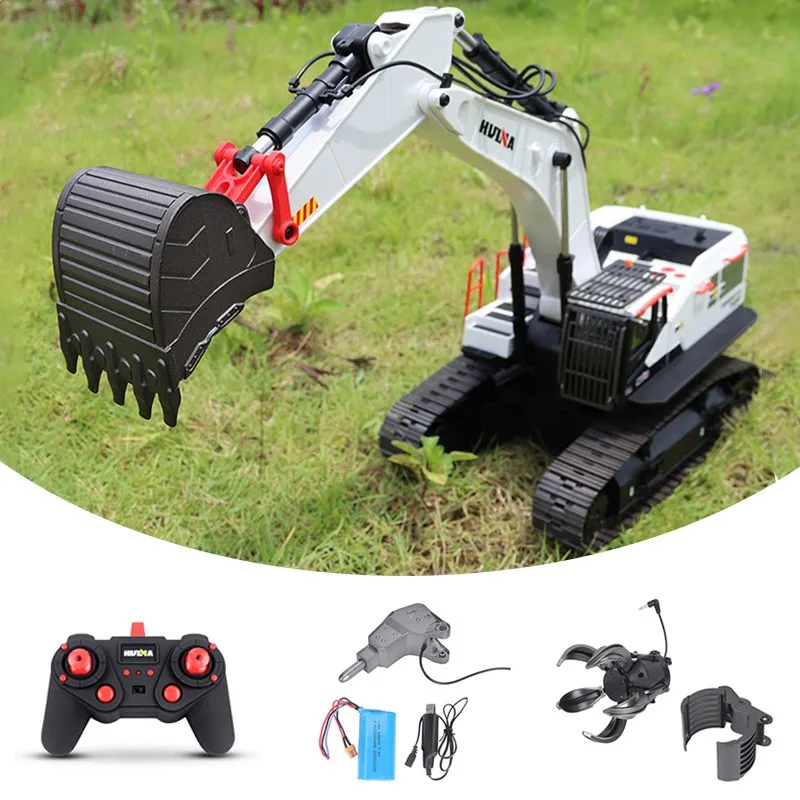 RTR HUINA RC 굴삭기 1594 메탈 28CH 무선 조종 트럭 자동차 1/14 라이트 배터리 사운드 야외용 선물 모델 장난감