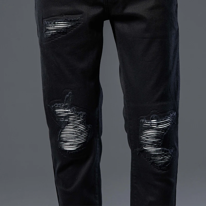 High Quality Men’s Slim-fit Stretch Black Ripped Jeans Black Denim Trendy Casual Pants Stylish Sexy Street Cowboy Jeans Clothing