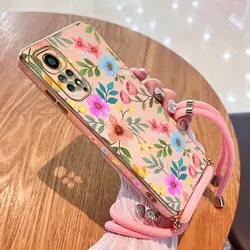 Elegant Floral Plating Phone Case with Lanyard Attachment for RedmiNote12ProPlus5G (Pink)