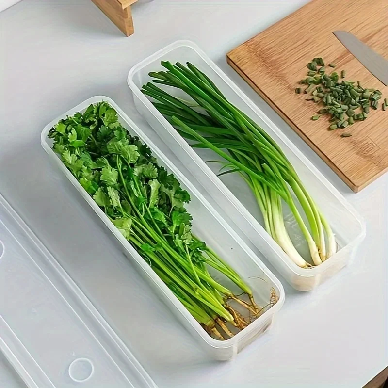 1/2/4pcs Long Rectangular Food Storage Containers, Plastic Reusable Refrigerator Organizer Boxes for Herbs, Vegetables, Noodles