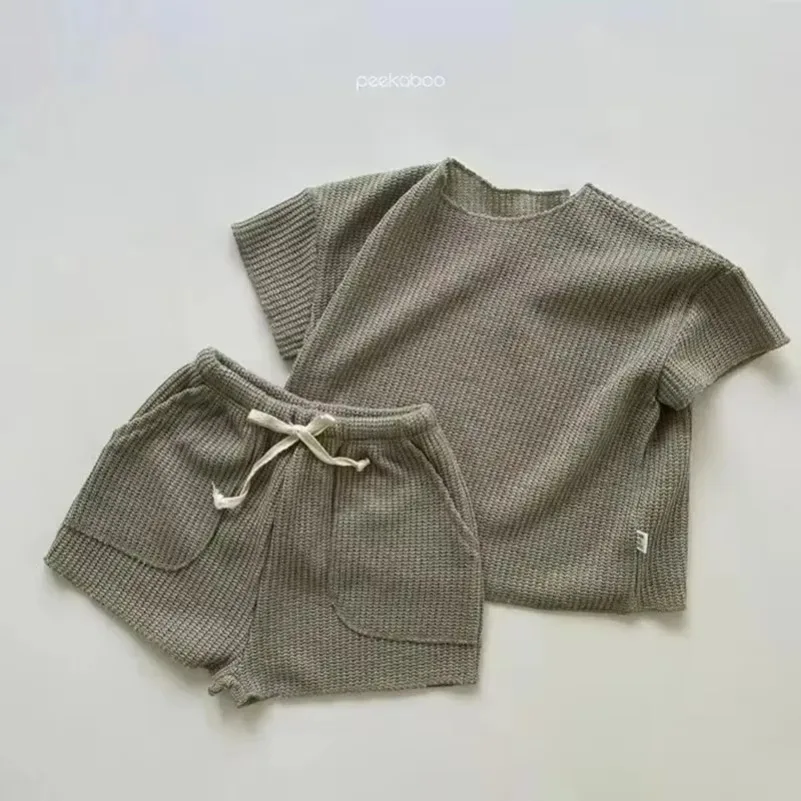 New Pure Color T-shirt + Shorts Clothing Sets Casual Baby Girls Boys Short Sleeve Summer Baby Boys Girls Children's Clothes Suit