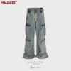 MIJKO Design Jeans High Quality Multi-Pocket Zipper Drawstring Wide Leg Baggy Jeans Men High Street Denim Trousers XXL XL L M 1