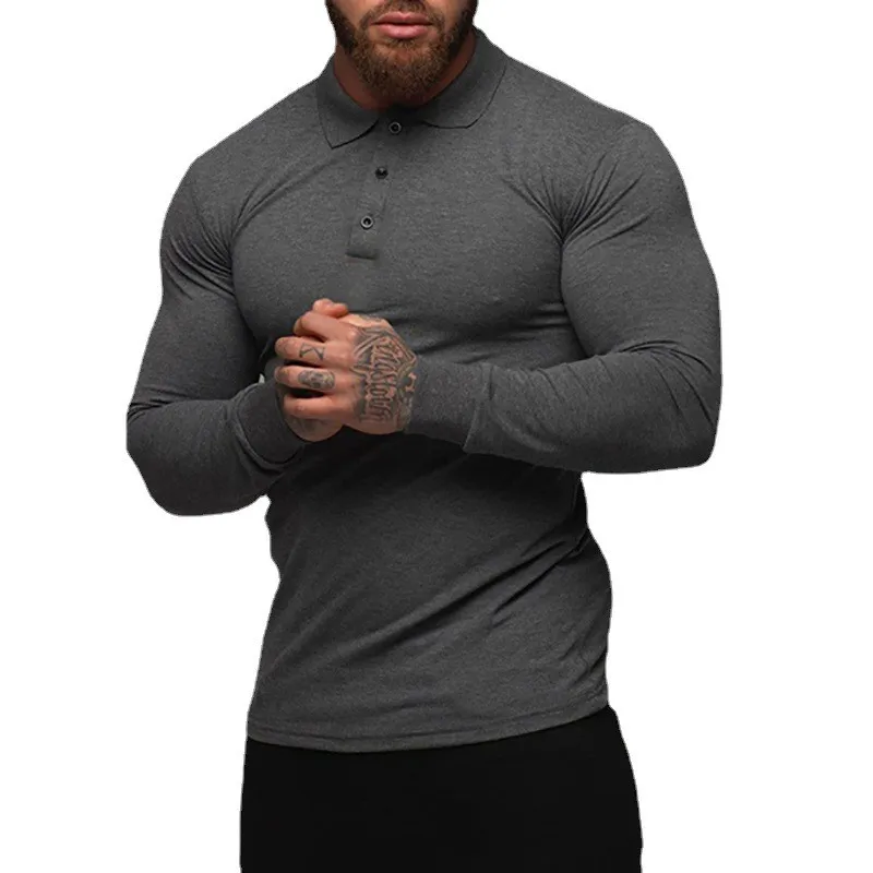 New Fashion Autumn Sports Polo Shirt Mens Stretch Cotton Gym Clothing Spring Casual Long Sleeve Polos Male Breathable T Shirt