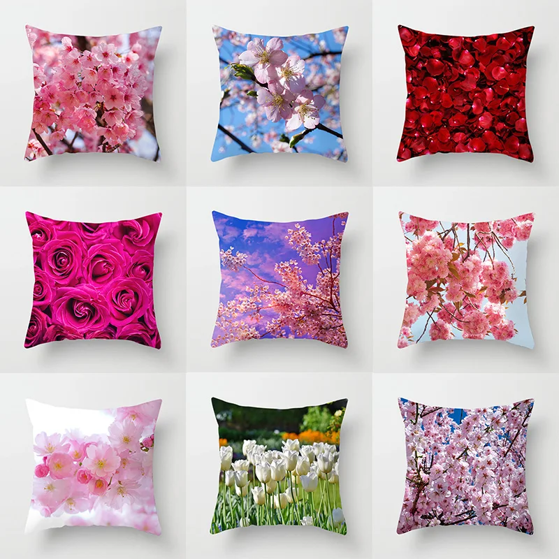 

Cherry Blossom Rose Flower Throw Pillow Cover Sofa Decoration Bedside Car Seat Cushion Room Home