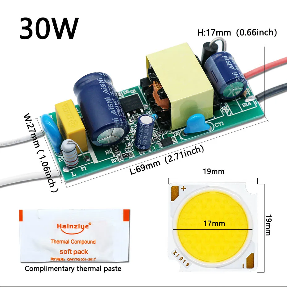 Description Picture 4 of itemHigh Brightness 10W 20W 30W 40W 50W Bridgelux Chips LED Bulb + AiSHi 10000h LED Driver Kit For Track Light Spot Light DIY