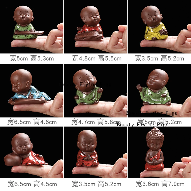 Little monk purple clay tea pet ornaments qin chess calligraphy painting flower pot decorations handicrafts