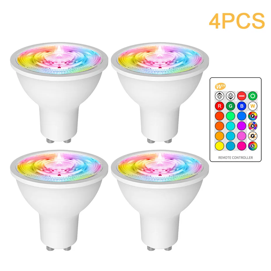 4Pcs LED GU10 Bulb 8W RGB Lamp Dimmable 220V 110V RGBW Warm White Ampoule Light 16 Color With IR Remote Control For Home Decor