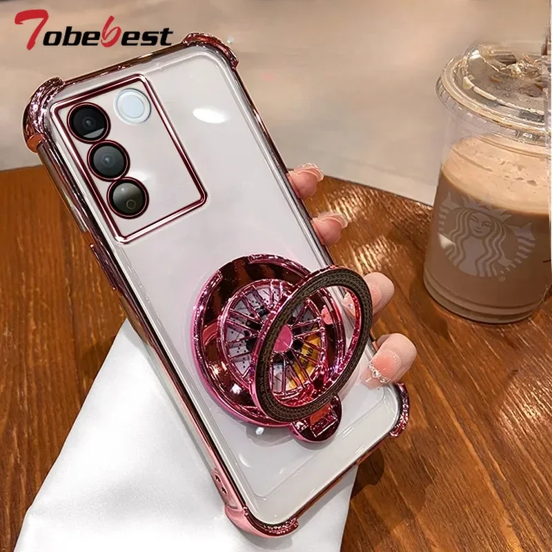 Shockproof Transparent Plating Gyro Phone Holder Case - Premium Protective Cover for Enhanced Safety and Style