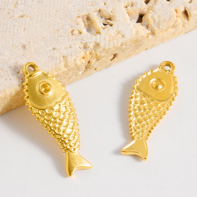 5 Stück/Set Goldfarbene Vintage-Mode Edelstahl-Fischanhänger für Schmuckherstellung Tier-Charm Öl-Tropfen-Anhänger – Detail 10
