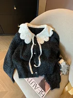 Korean Sle Lazy Girl Doll Collar Sweater Women's Autumn Winter High End Color Colion Knitted Open Cardigan Sweet Sle L...