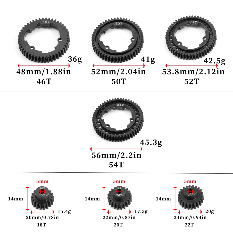 Steel Spur & Pinion Gear Set for Traxxas X-Maxx E-Revo 2.0, 46T-54T with M1 18T-22T, Ultimate Durable Upgrade - 26