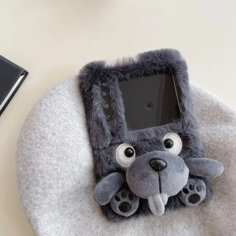 Japanese Korean Little Black Bear Plush Phone Case