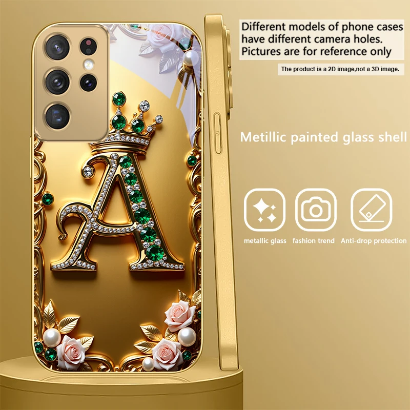 Elegant Golden Glass Phone Case with Ornate S Design