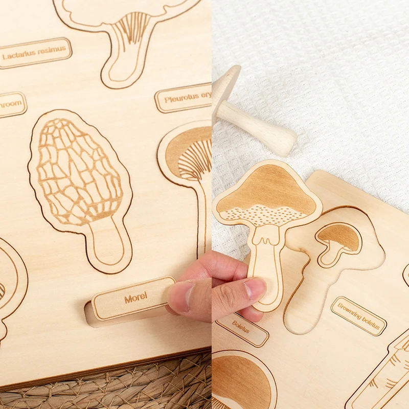 Puzzle champignon pour enfants en bois naturel multicolore