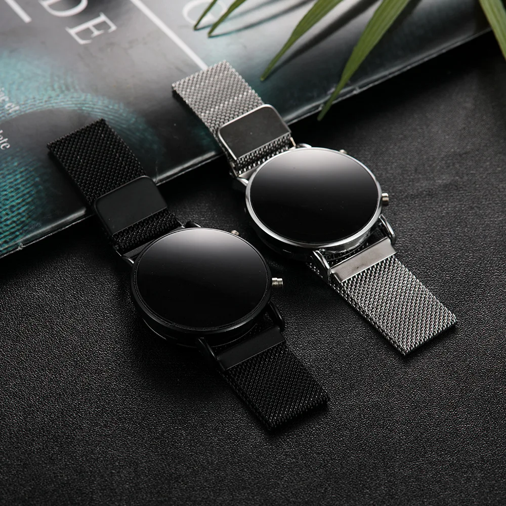 Luxury Rose Gold Digital Red LED Dial Watches For Women Stainless Steel Belt Quartz Watch Ladies Magnet Clock Drop Ship