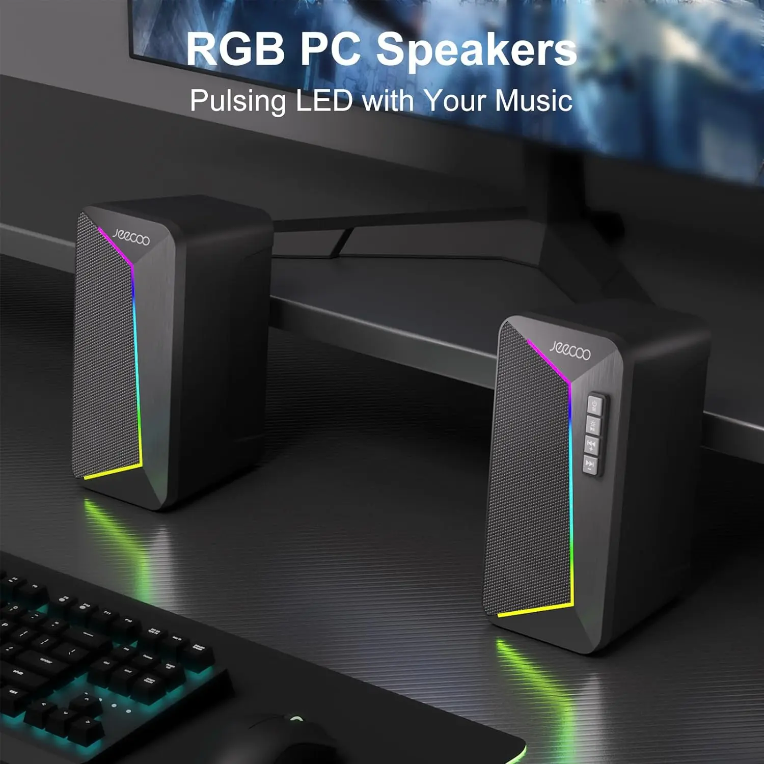 Computer Sound Bar With RGB Lights & Bluetooth 5.0 - Hi-Fi PC Speakers For Desktop, Laptop, Gaming