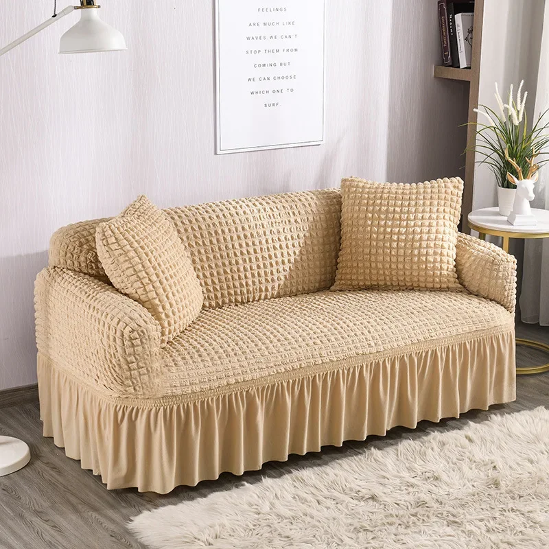 Sofa Cover for Living Room Thick Ruffled Seersucker Elastic L Shaped Corner Sofa Cover 1/2/3/4 Seater Cover for Sofa 3