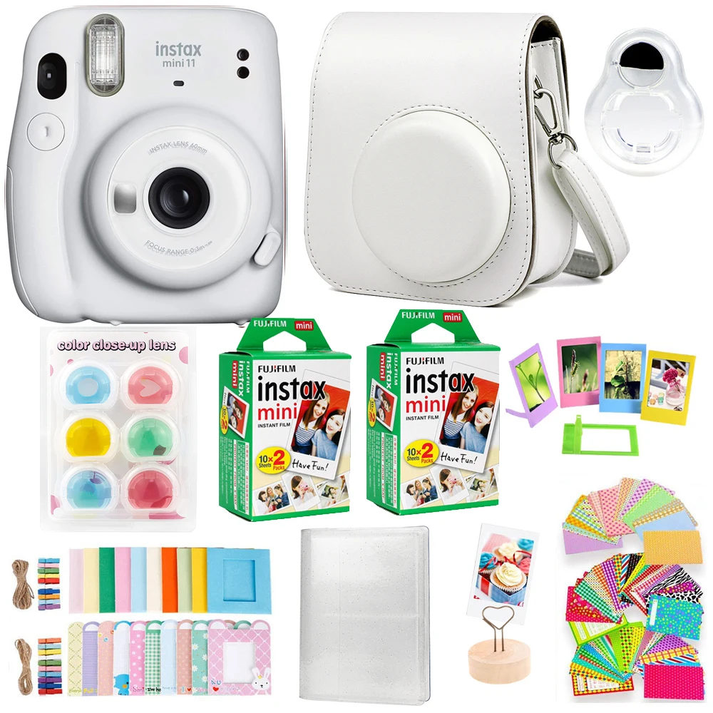 Original Fujifilm Instax Mini 11 Instant Camera With 40 Sheets Mini Film Paper Camera Shoulder Strap Bag Accessories Bundle Kit