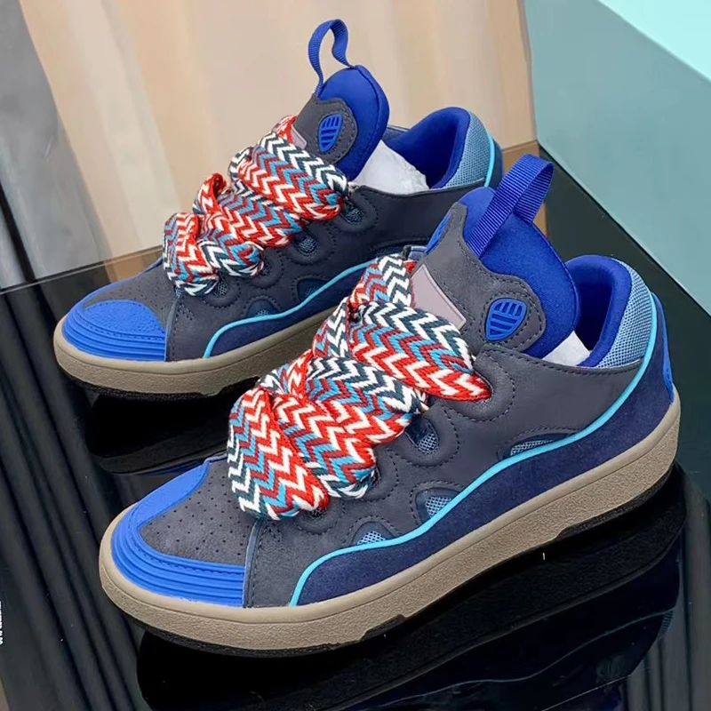 

Women Mixed Color Casual Flat Shoes Male Genuine Leather Suede Patchwork Sneakers Spring Autumn Lace-up Breathable Shoes Unisex