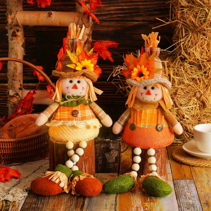 Thanksgiving Scarecrow Doll Series Decoration Harvest Season Maple Leaf Straw Hat Doll Creative Desktop Decoration Birthday Gift