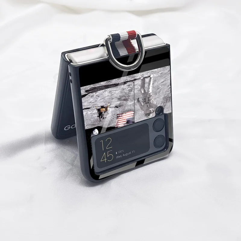 For Samsung Z Flip 3 5g Glass Back Cover Galaxy F7110 Protective Cover Z Flip 4 Folding Ring Buckle Bracket Case Zflip 3 Shell