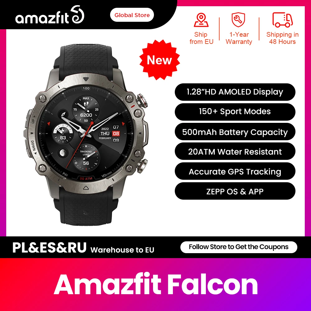 New Product Amazfit Falcon MilitaryGrade Smart Watch for Men, DualBand & 6 Satellite