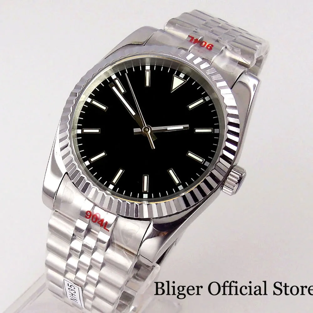 Bliger Self Winding 36Mm 39Mm Lunetta Scanalata Orologio Da Polso Da Uomo Nh35A Pt5000 Miyota Baton Mano Luminosa Rosa Blu Verde Arancione Quadrante