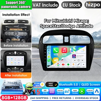 Hizpo Radio de coche inalámbrico CarPlay Android Auto de 9 pulgadas para MITSUBISHI Mirage Spacestar Attrage 2012-2018 Dodge Attitude Multimedia Apple CarPlay inalámbrico Sistemas inteligentes Pantalla táctil IPS Reproductor de vídeo estéreo 2 Din Autoradio Unidad principal Navegación BT 1