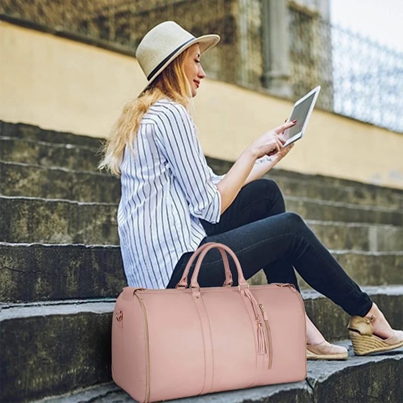 Free Personalized Black Leather Garment Bag Carry-on Garment 