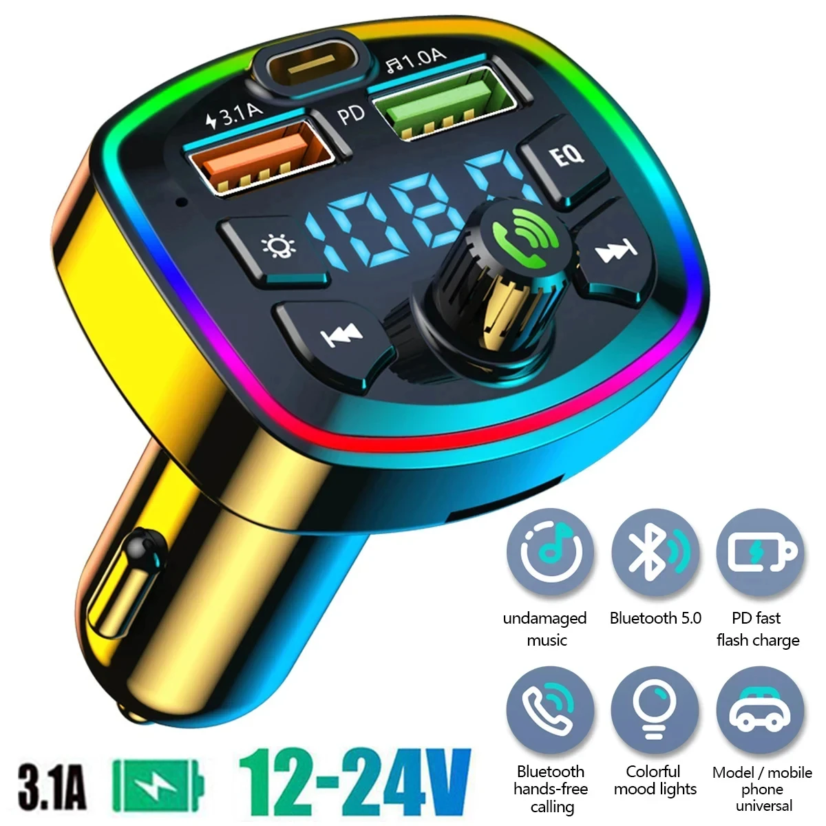 Black ABS Car Bluetooth MP3 Player with Dual USB Fast Charging