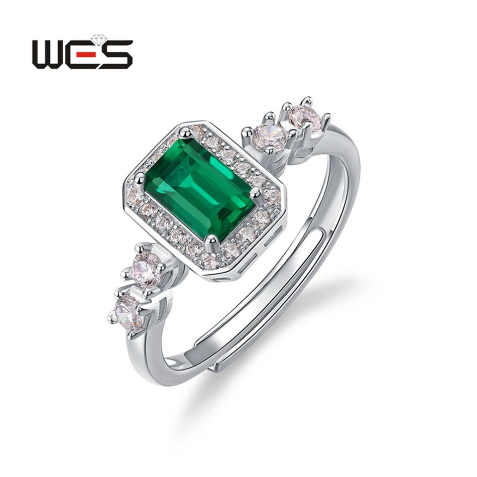 WES 925 Sterling Silver Green Emerald Rings for Women Gemstone Engagement Wedding Promise Jewelry Party Gifts Certified Band