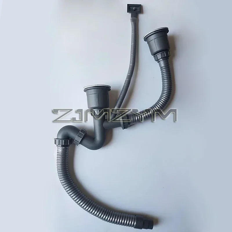 Double Bowl Kitchen Sink Drain Hose Set Double Filter Anti-odour With Stop Valve For Washbasin Bathroom