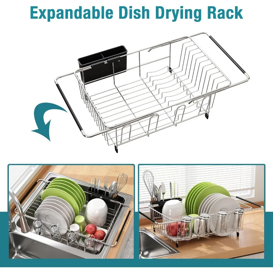 Dish Drying Rack in Sink Expandable Stainless Steel Dish Drainers for Kitchen Counter Dish Dryer Rack for Inside Sink Over The