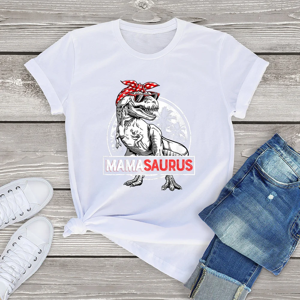 thumbnail image 1 of FLC 100% algodón Mamasaurus T rex dinosaurio divertido mamá saurio madre familia regalo mujer camiseta estampada Top unisex mujer linda camiseta, 1 of 5