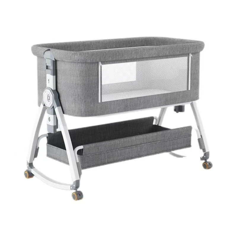 سرير أطفال محمول قابل للطي مع ناموسية ومرتبة إسفنجية الذاكرة وسلة تخزين سرير مقسم لحديثي الولادة