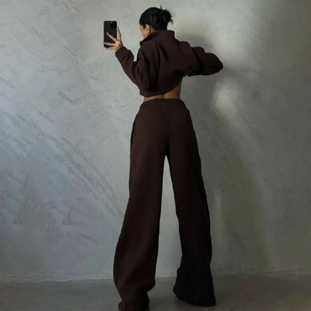 Women'S Jogger Tracksuit Fall Winter Casual Jacket And Wide Leg Pants Set Two Piece Set Sweatsuits Fitness Workout Jogger Set