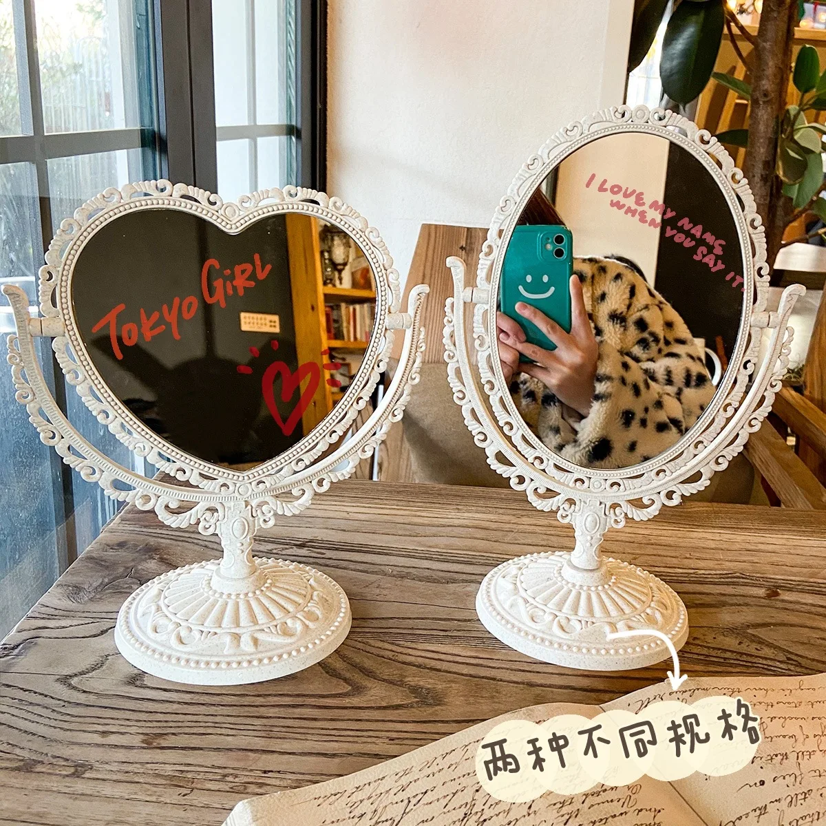 European-Style Retro Double-Sided Makeup Mirror Lovely Girl Oval Princess Cosmetic Mirror Bedroom Heart-Shaped Dressing Mirror 40 retro large size background paper vintage material paper double sided material book scrapbooking journal decor stationery