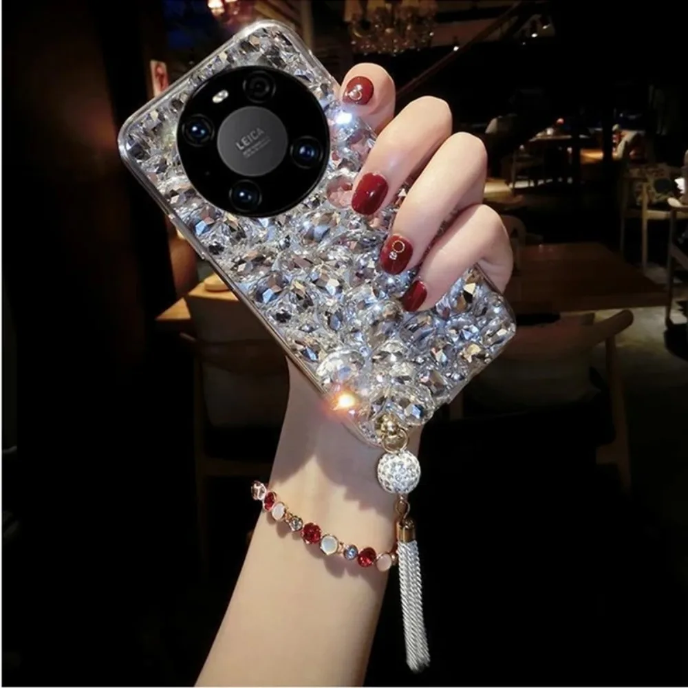 Glitter Diamond Tassel Pendant Case for Huawei Mate 60 Pro Mate50 Mate40 Mate30 P50 P40 P30 Nova10 Bling Rhinestone Luxury Cover