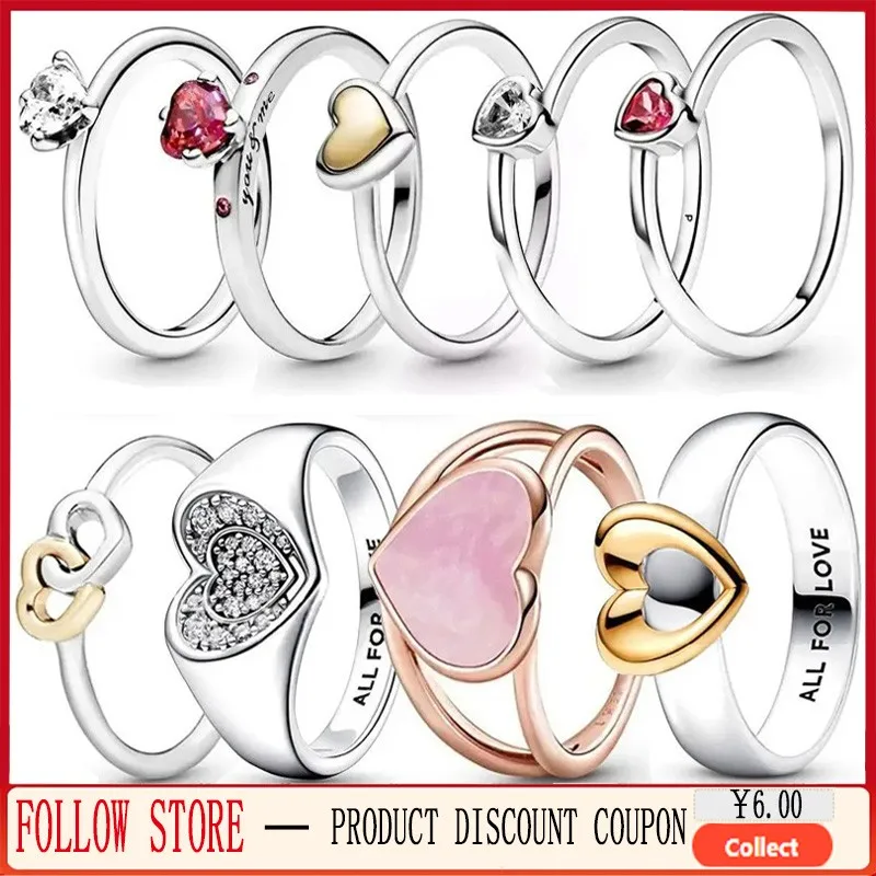 2023 New Women's 925 Sterling Silver Sparkling Heart Ring, Red Tilted Heart Single Stone Ring Fashion DIY Jewelry Women's Gift 3d floating picture frame shadow jewelry box display stand ring pendant holder protect pe film jewelry stone presentation case