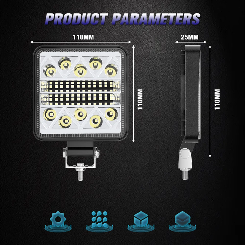 자동차 LED 스포트라이트 작업 라이트 바, 트랙터 SUV 트럭 운전 안개등, 3030 헤드라이트, 34SMD, 1PC, 102W